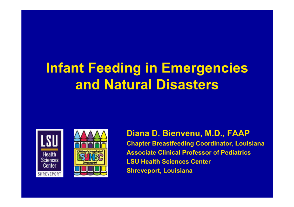 Infant Feeding in Emergencies and Natural Disasters