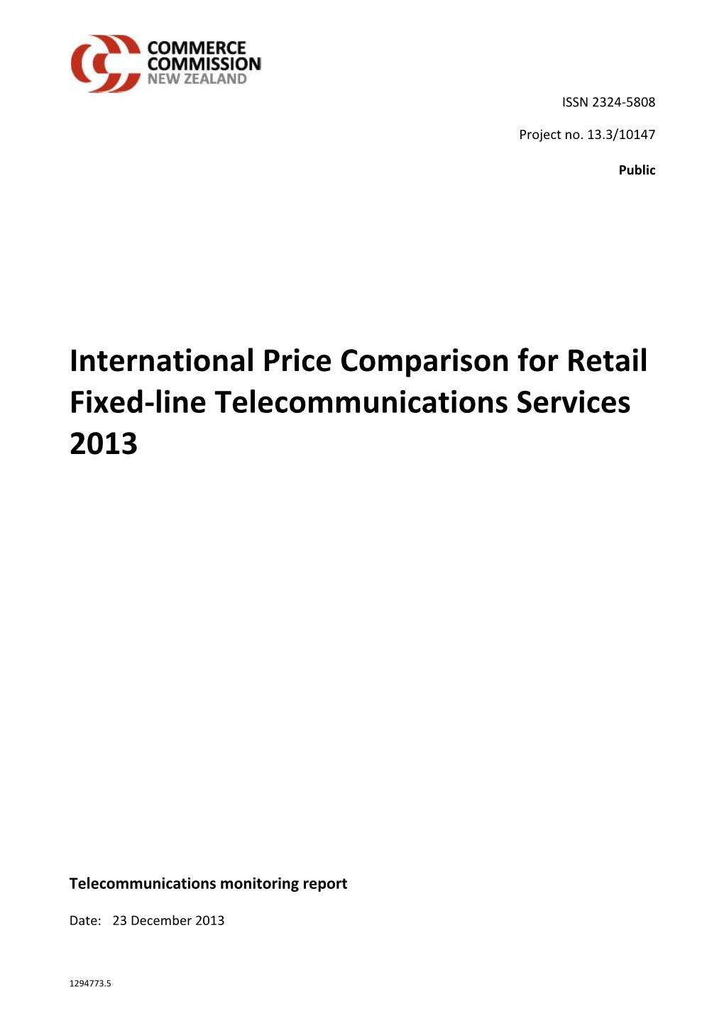 International Price Comparison for Retail Fixed-Line Telecommunications Services 2013