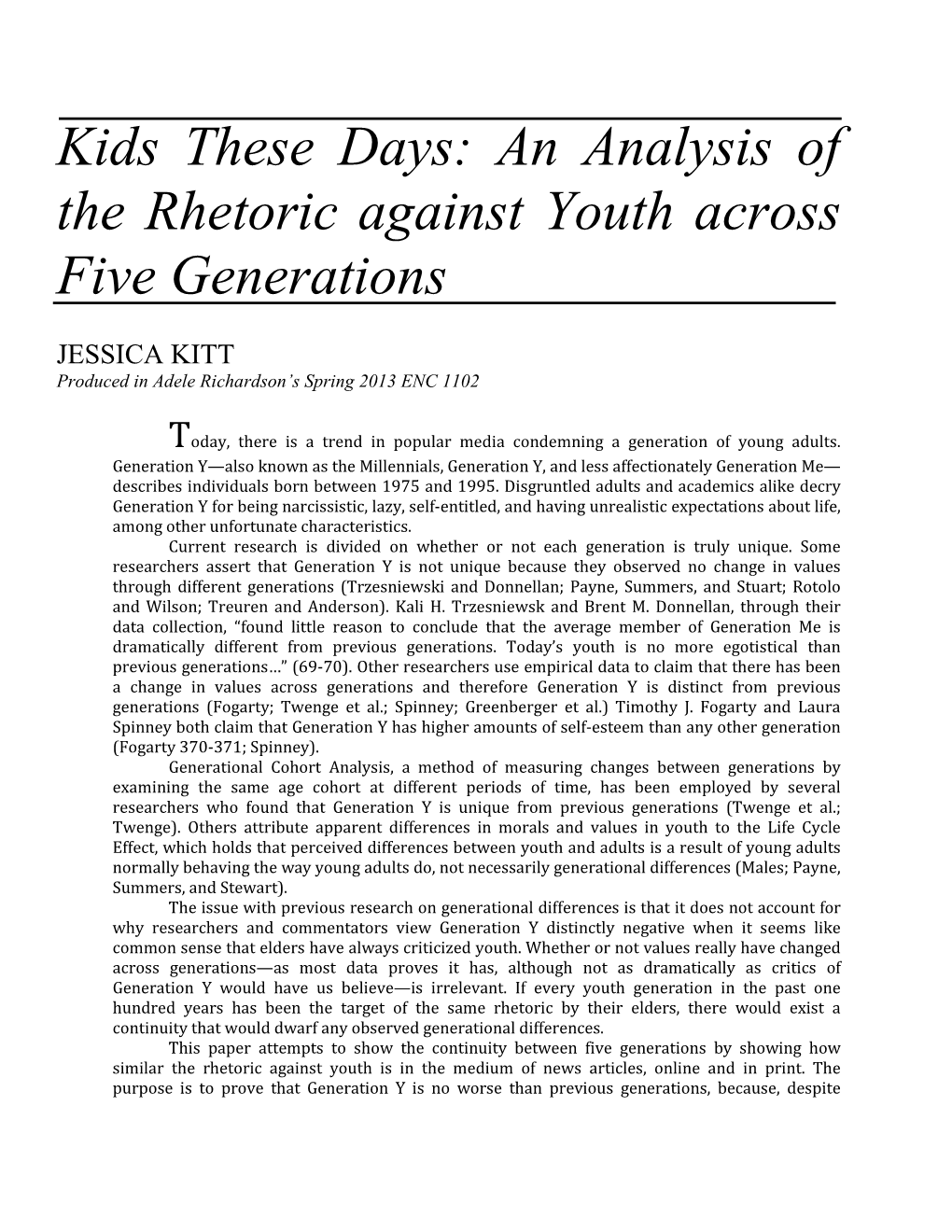 Kids These Days: an Analysis of the Rhetoric Against Youth Across Five Generations