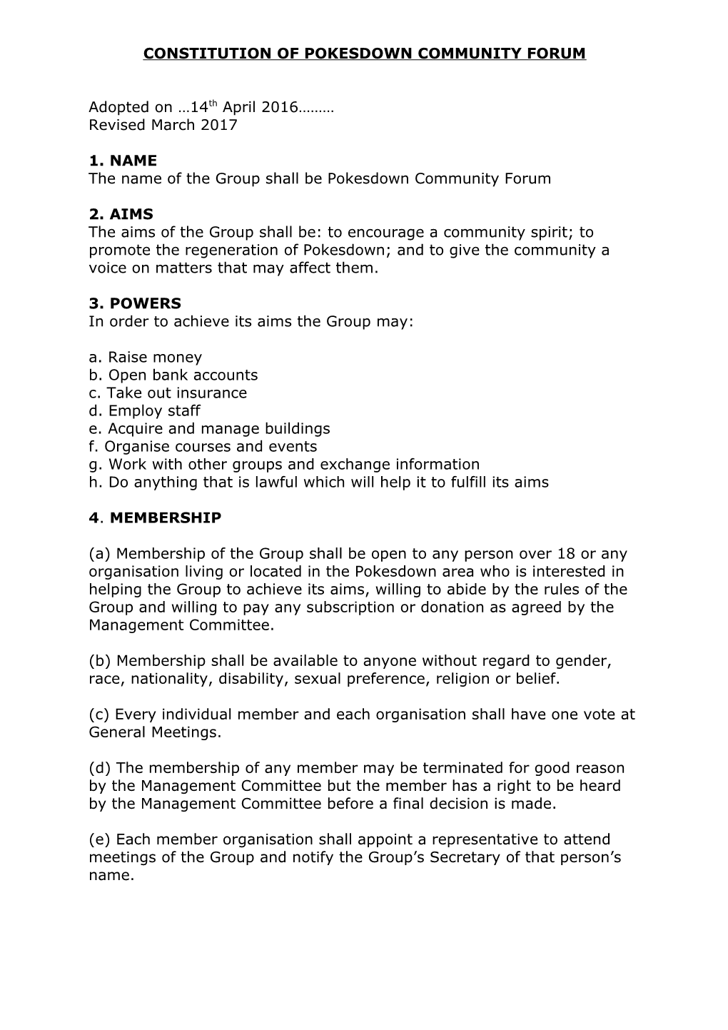 Constitution of Pokesdown Community Forum