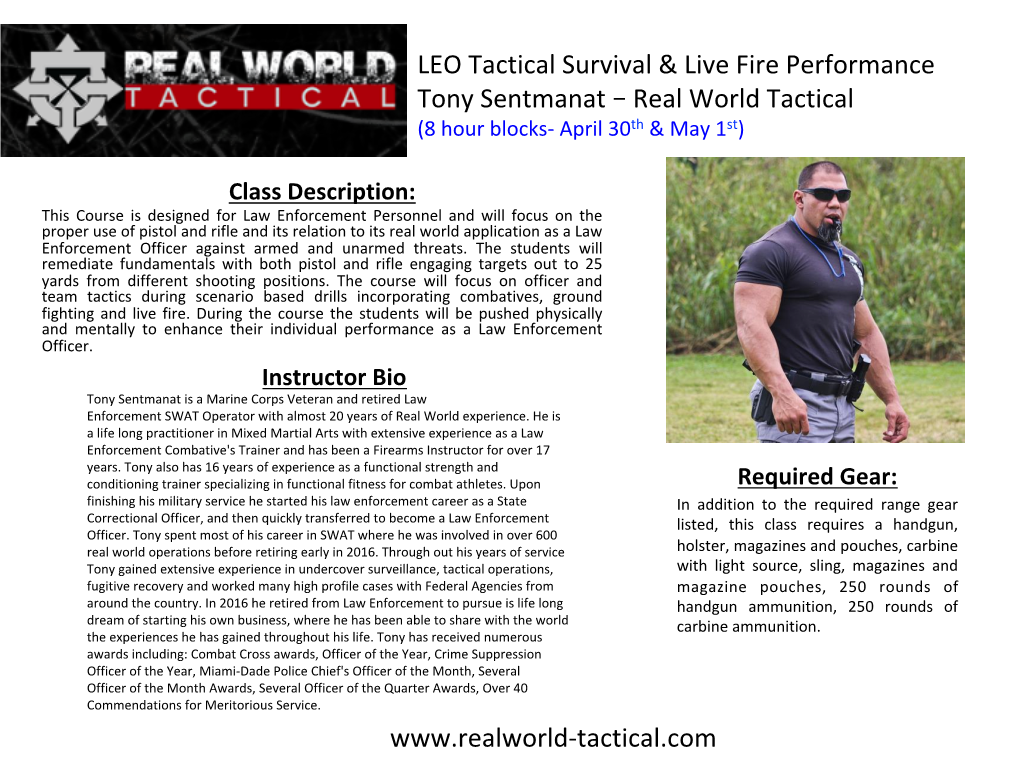 LEO Tactical Survival & Live Fire Performance Tony Sentmanat