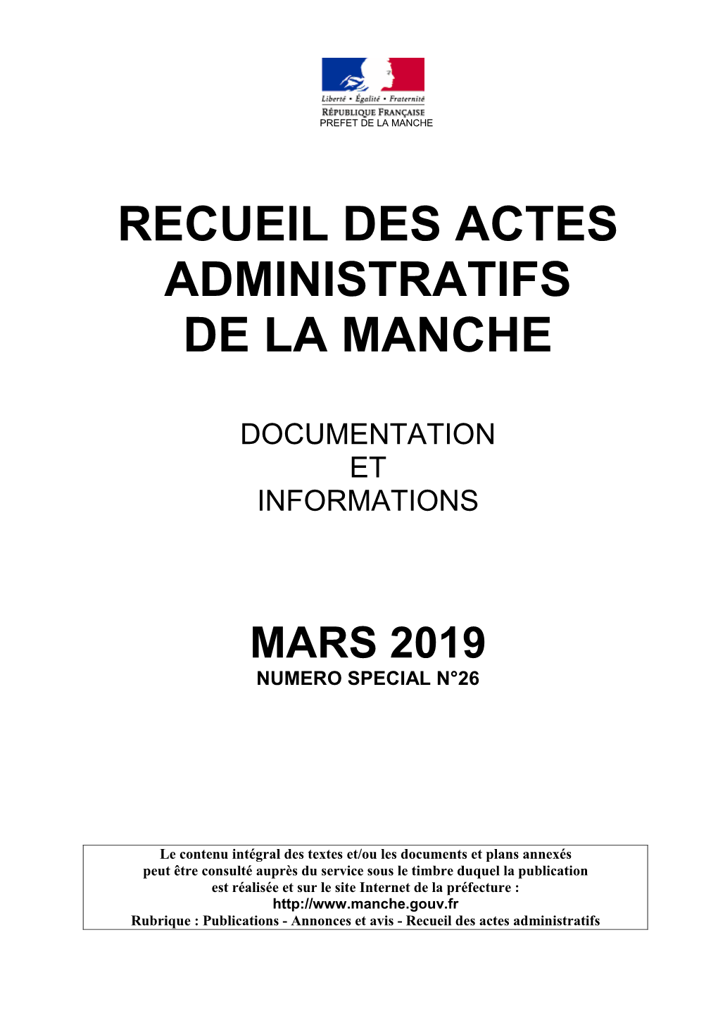 Recueil Des Actes Administratifs De La Manche