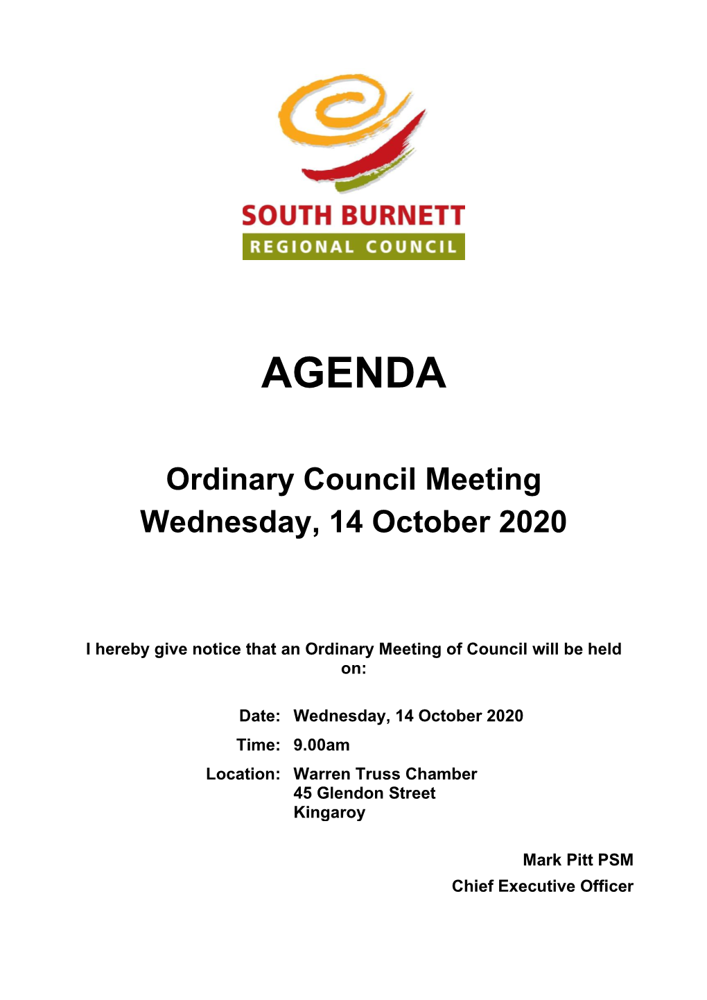 Agenda of Ordinary Council Meeting