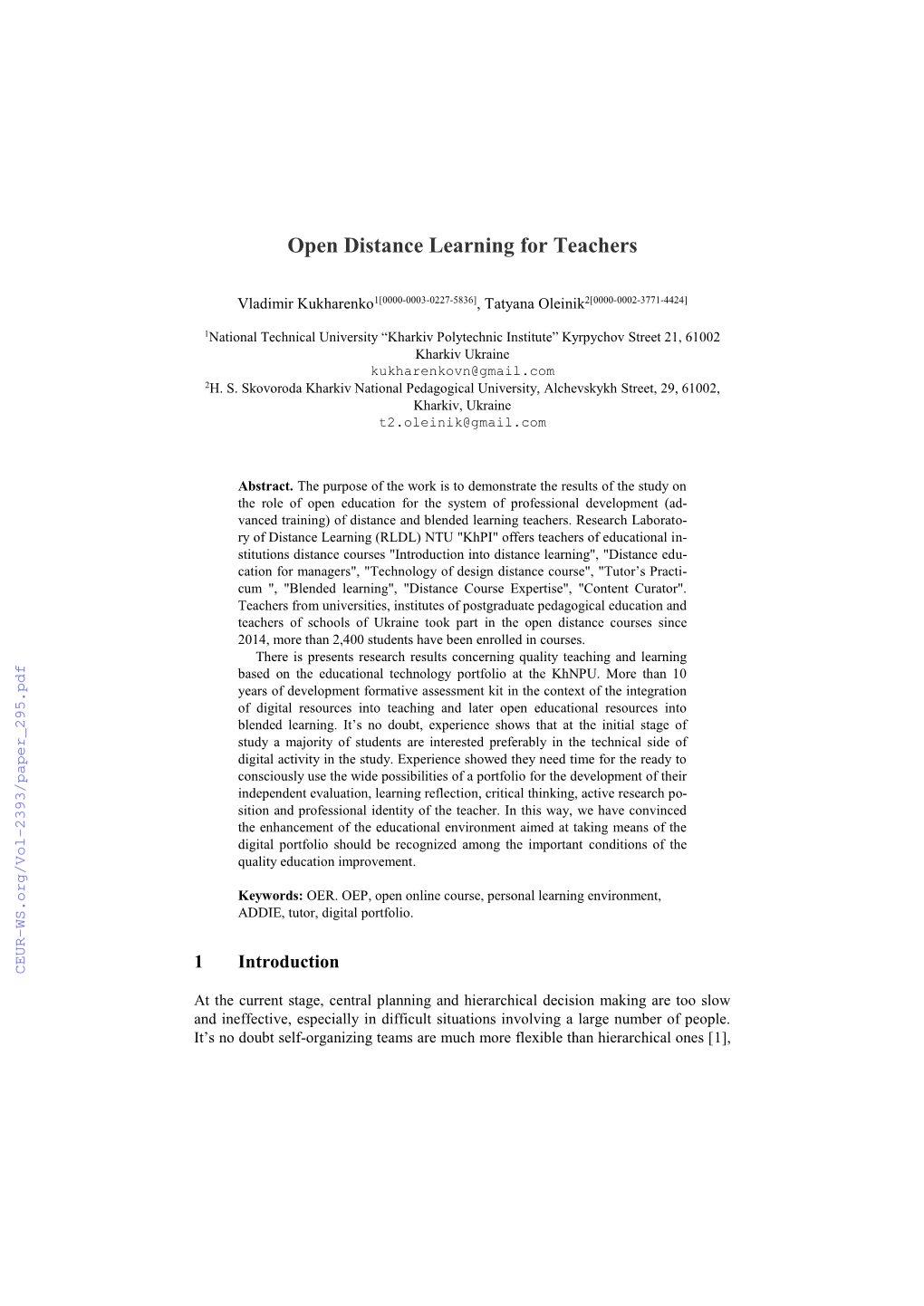 Open Distance Learning for Teachers