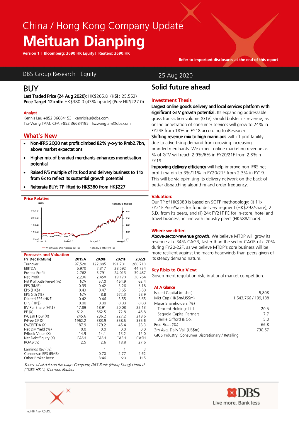 Meituan Dianping Version 1 | Bloomberg: 3690 HK Equity | Reuters: 3690.HK Refer to Important Disclosures at the End of This Report