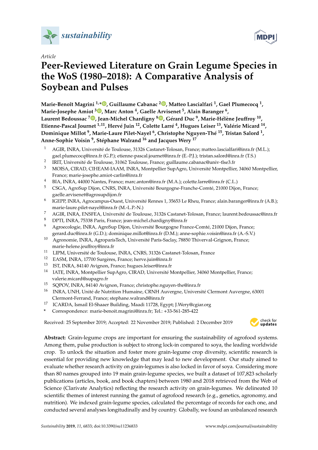 Peer-Reviewed Literature on Grain Legume Species in the Wos (1980–2018): a Comparative Analysis of Soybean and Pulses