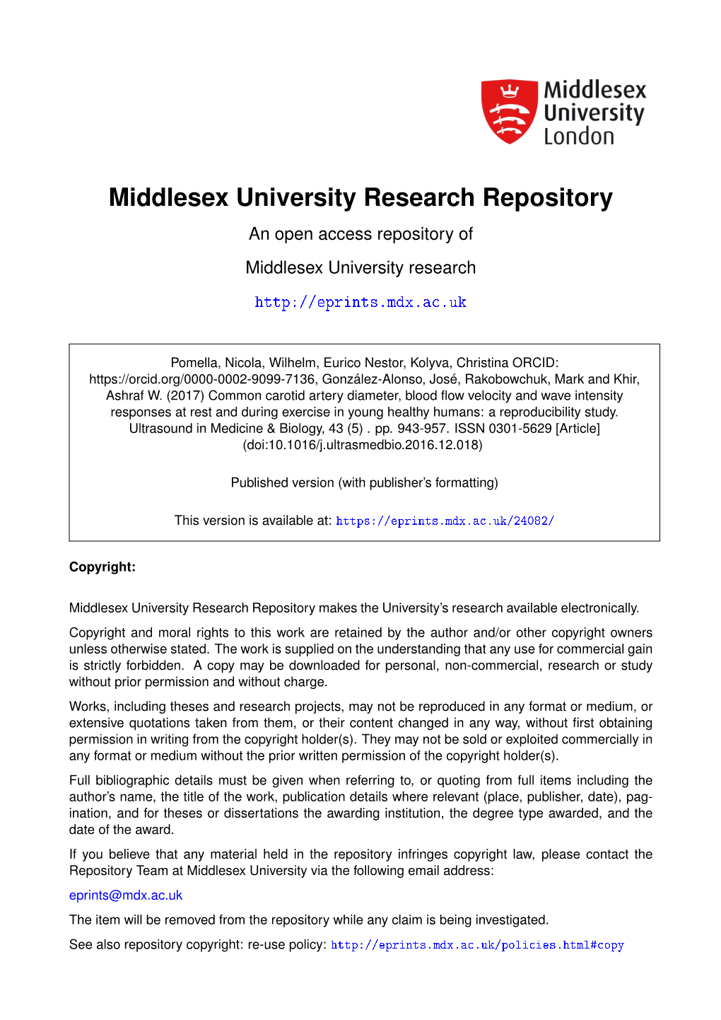 Middlesex University Research Repository an Open Access Repository of Middlesex University Research