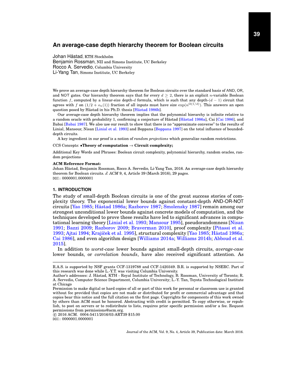 39 an Average-Case Depth Hierarchy Theorem for Boolean Circuits