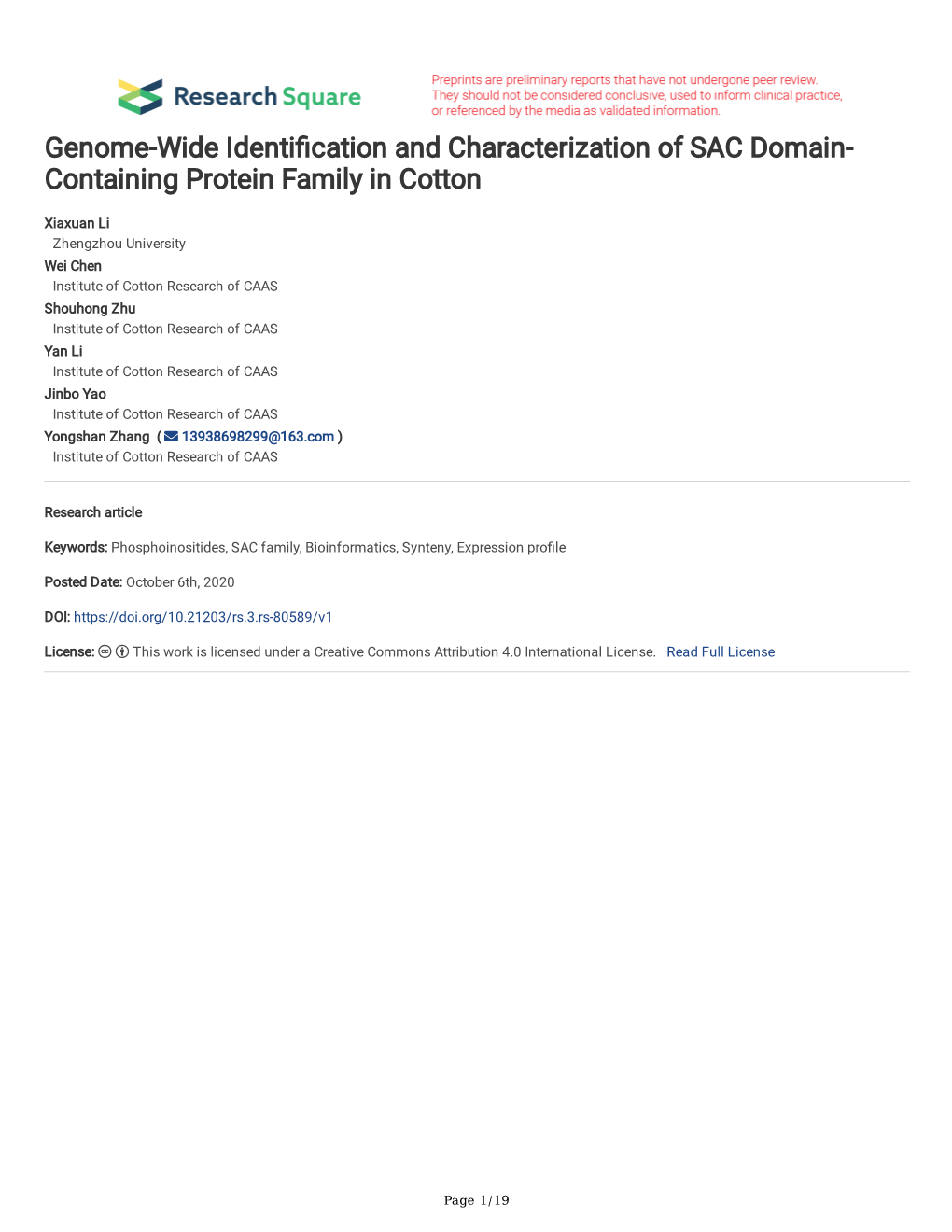 Containing Protein Family in Cotton