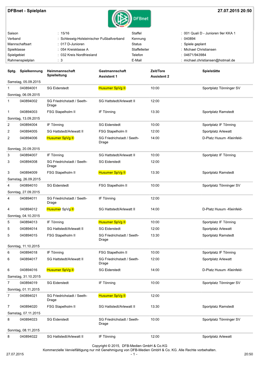 Dfbnet - Spielplan 27.07.2015 20:50