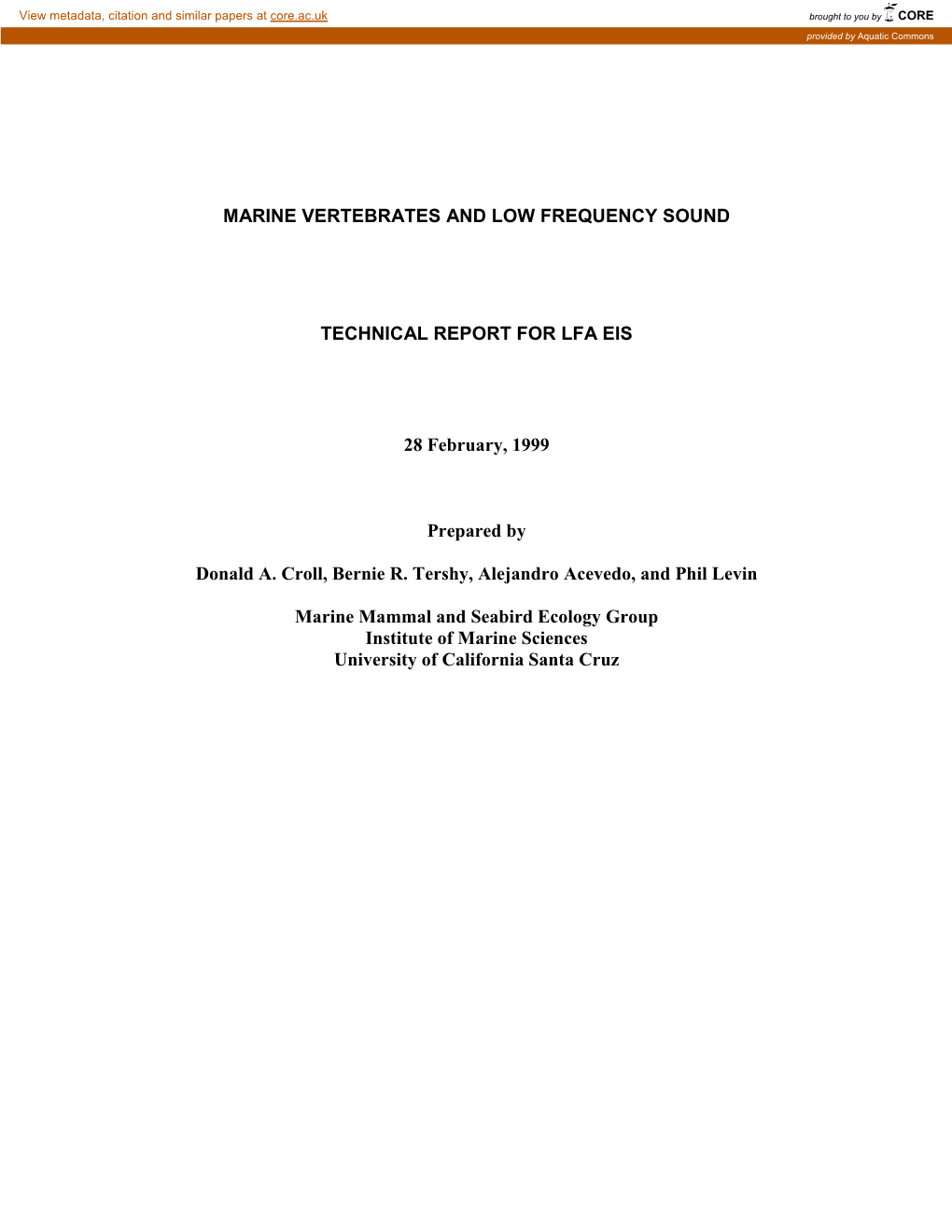 Marine Vertebrates and Low Frequency Sound