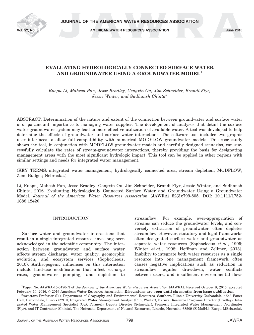 Evaluating Hydrologically Connected Surface Water and Groundwater Using a Groundwater Model1