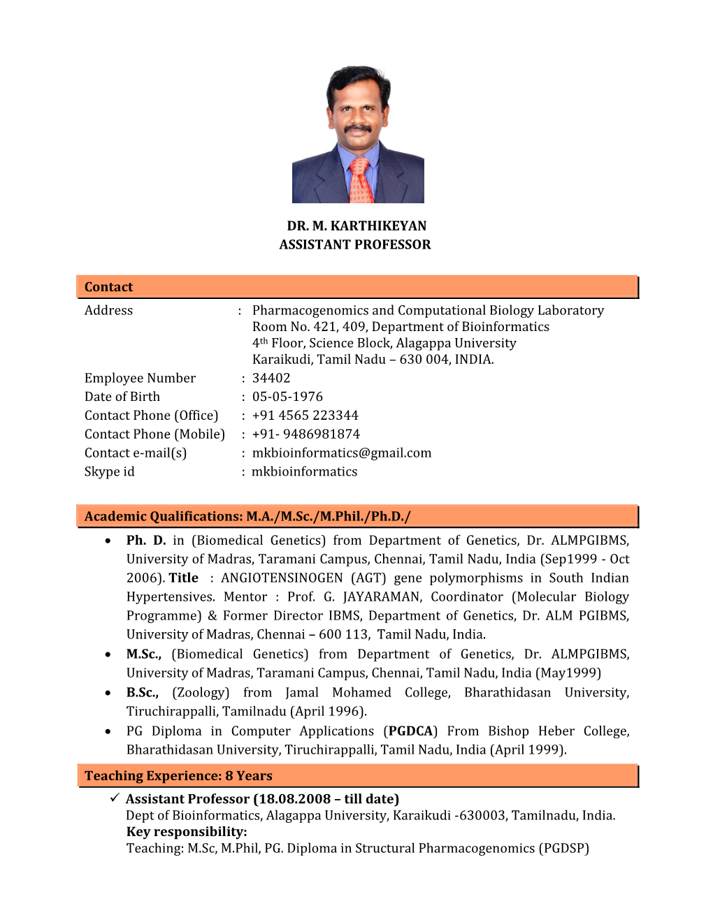 Dr. M. Karthikeyan Assistant Professor