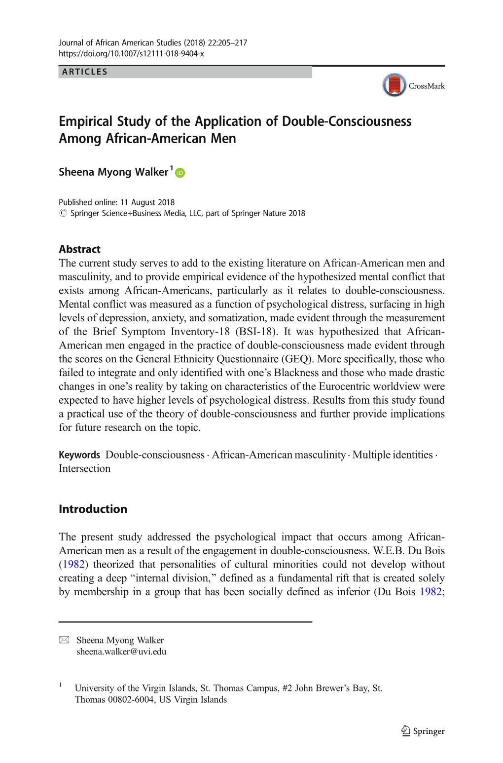 Empirical Study of the Application of Double-Consciousness Among African-American Men