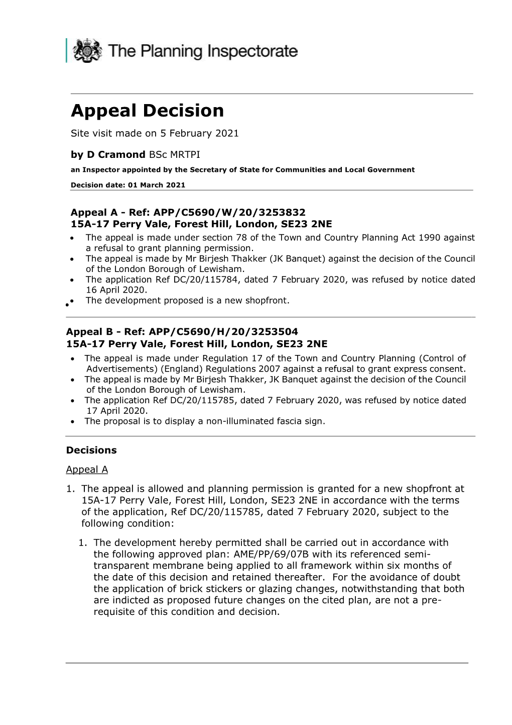 Appeal Decision Site Visit Made on 5 February 2021