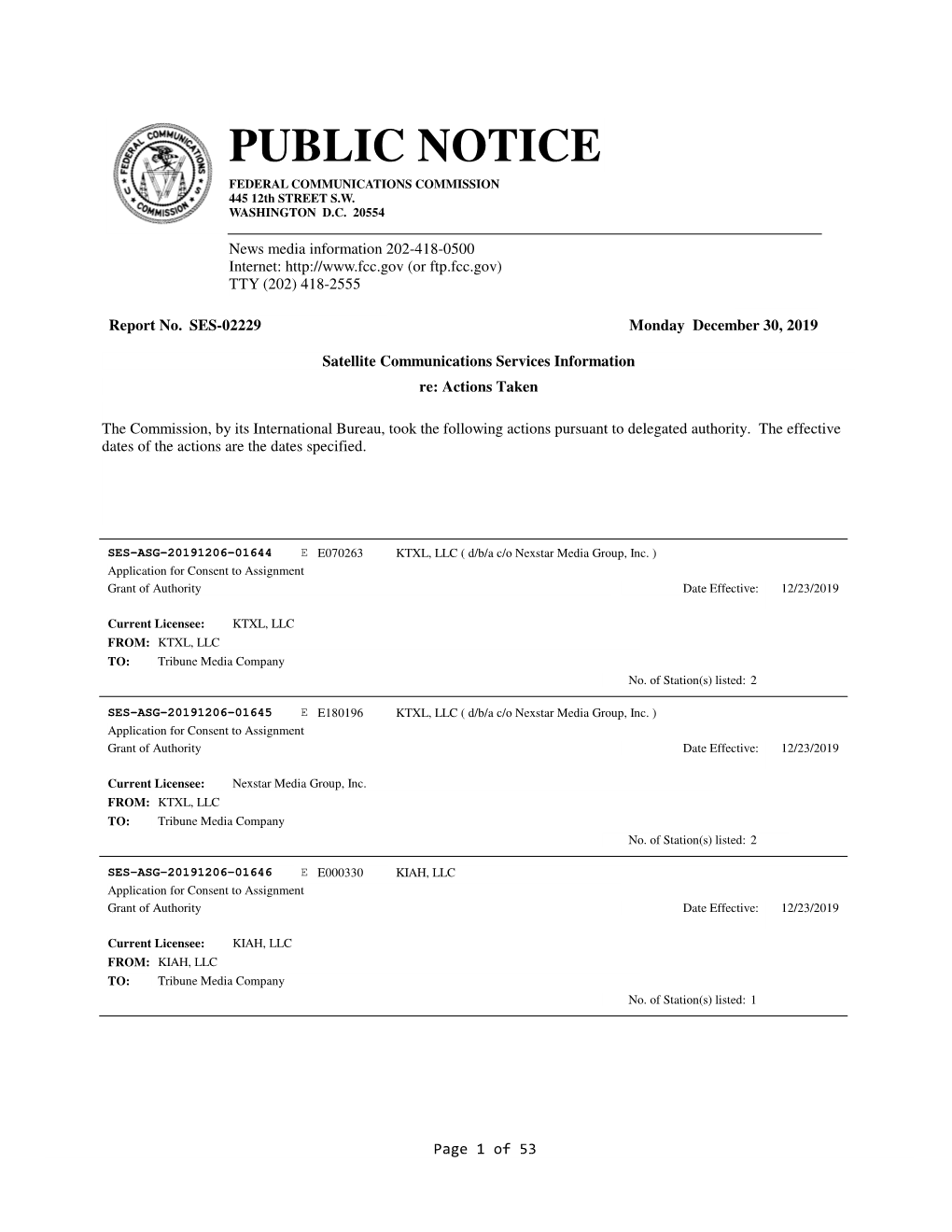 PUBLIC NOTICE FEDERAL COMMUNICATIONS COMMISSION 445 12Th STREET S.W