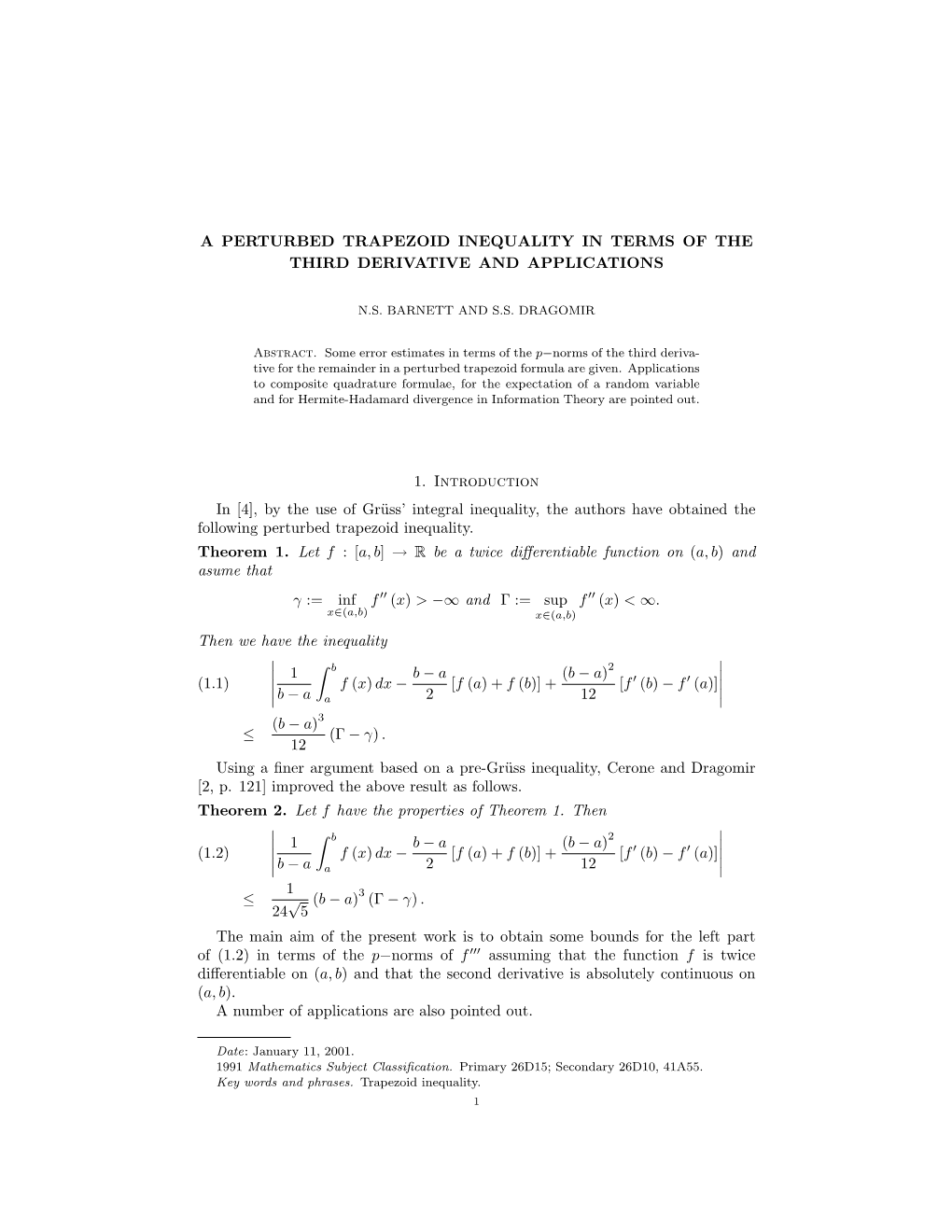 A Perturbed Trapezoid Inequality in Terms of the Third Derivative and Applications