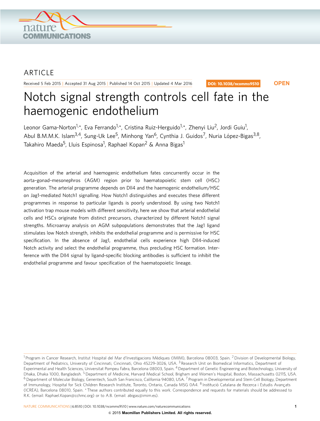 Notch Signal Strength Controls Cell Fate in the Haemogenic Endothelium
