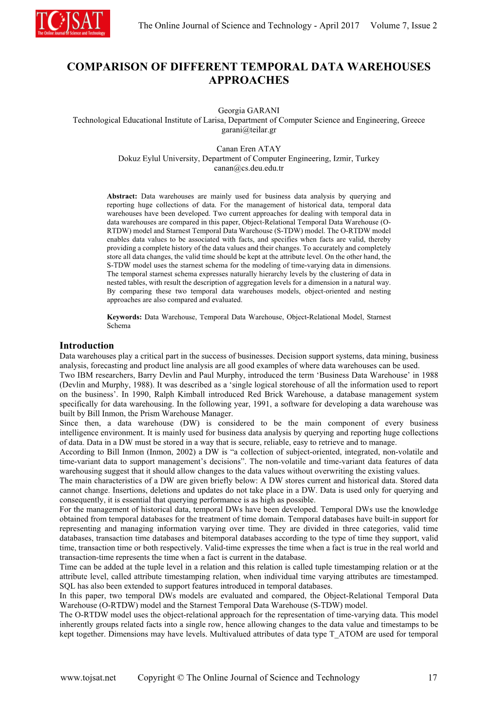 Comparison of Different Temporal Data Warehouses Approaches