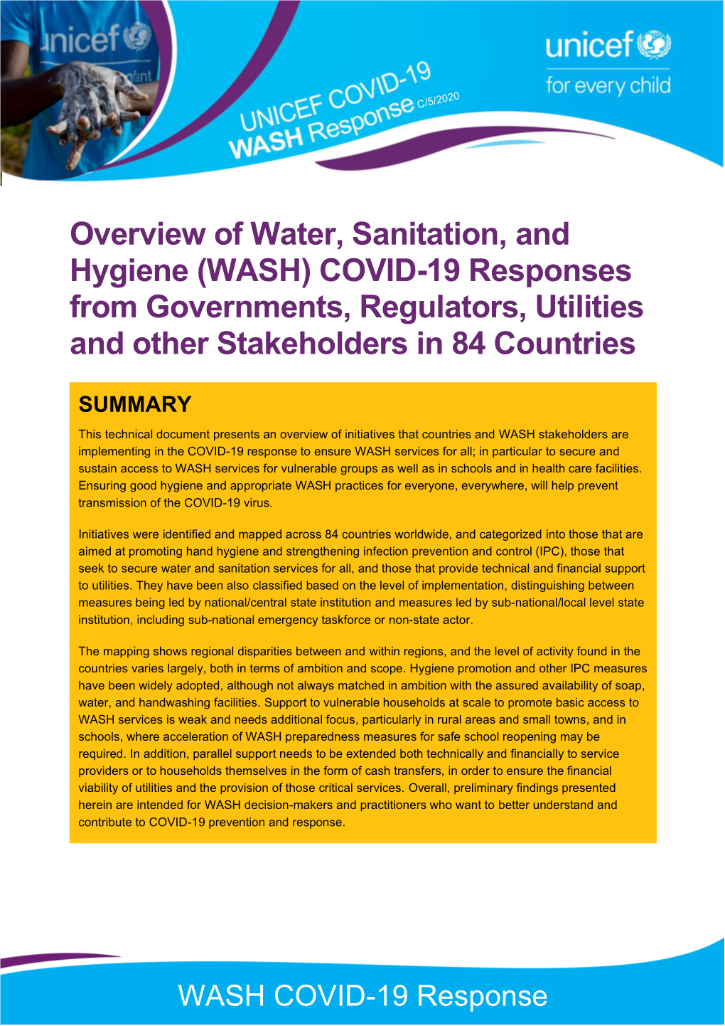 (WASH) COVID-19 Responses from Governments, Regulators, Utilities and Other Stakeholders in 84 Countries