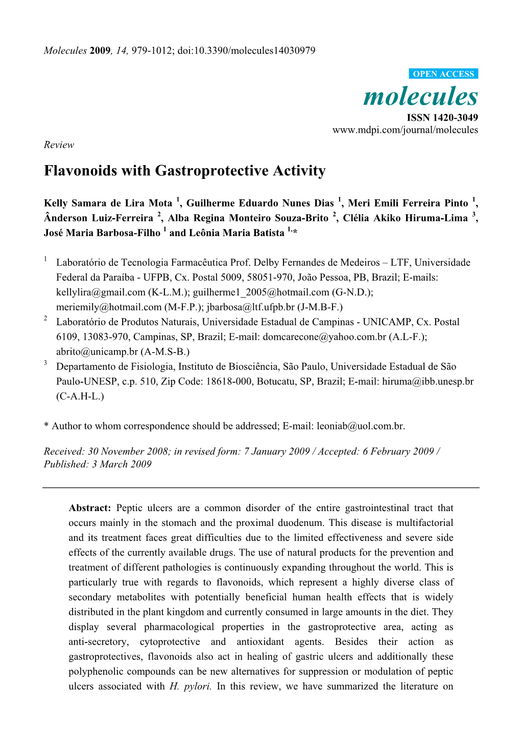 Flavonoids with Gastroprotective Activity