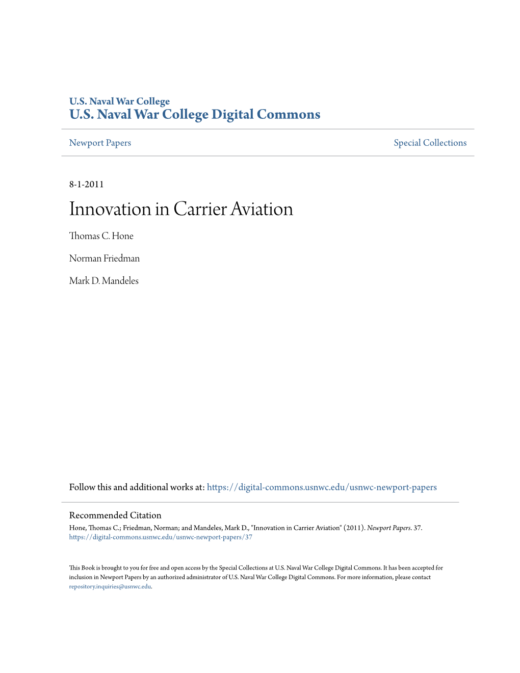 Innovation in Carrier Aviation Thomas C