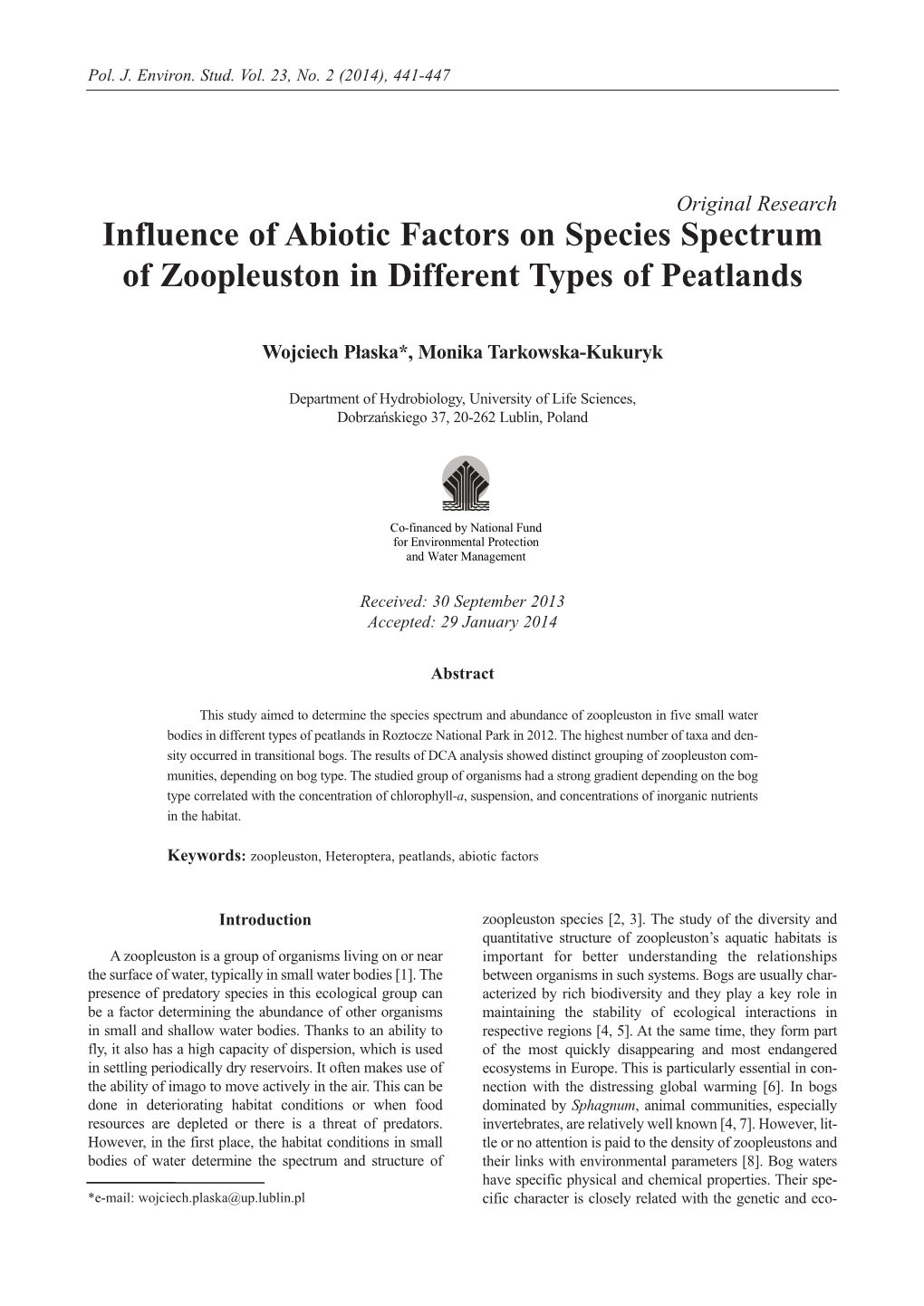 Influence of Abiotic Factors on Species Spectrum of Zoopleuston in Different Types of Peatlands