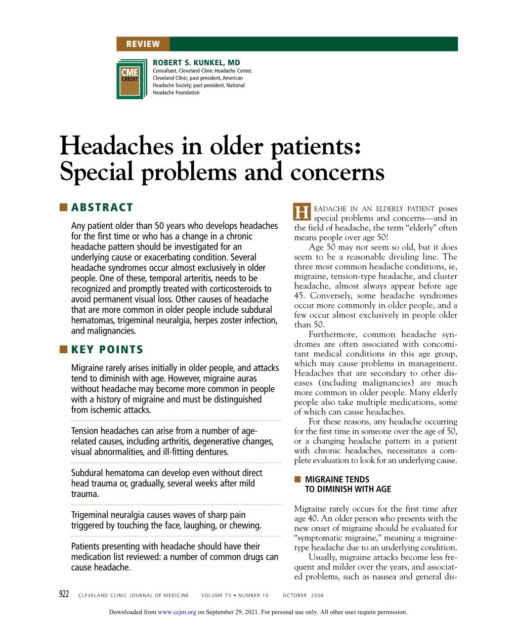 Headaches in Older Patients: Special Problems and Concerns