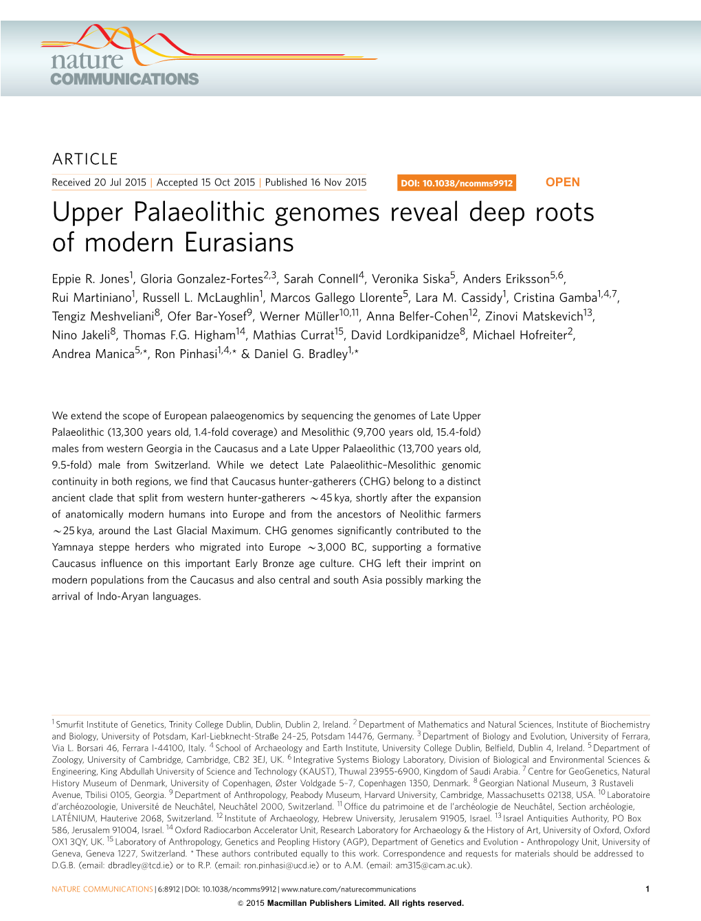 Upper Palaeolithic Genomes Reveal Deep Roots of Modern Eurasians