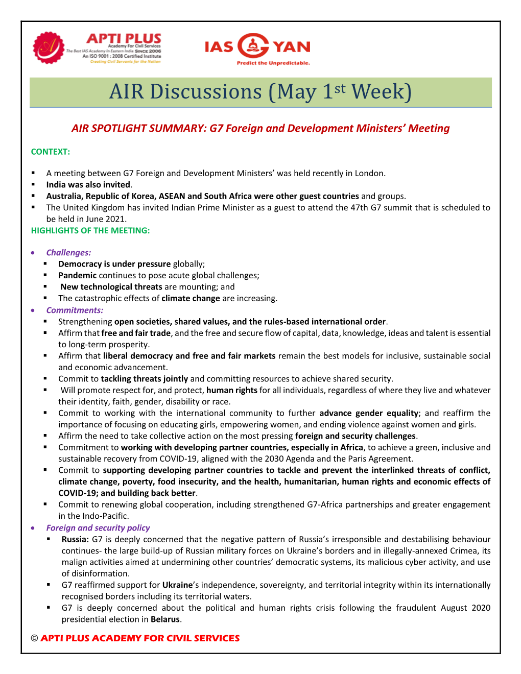 AIR Discussions (May 1St Week)