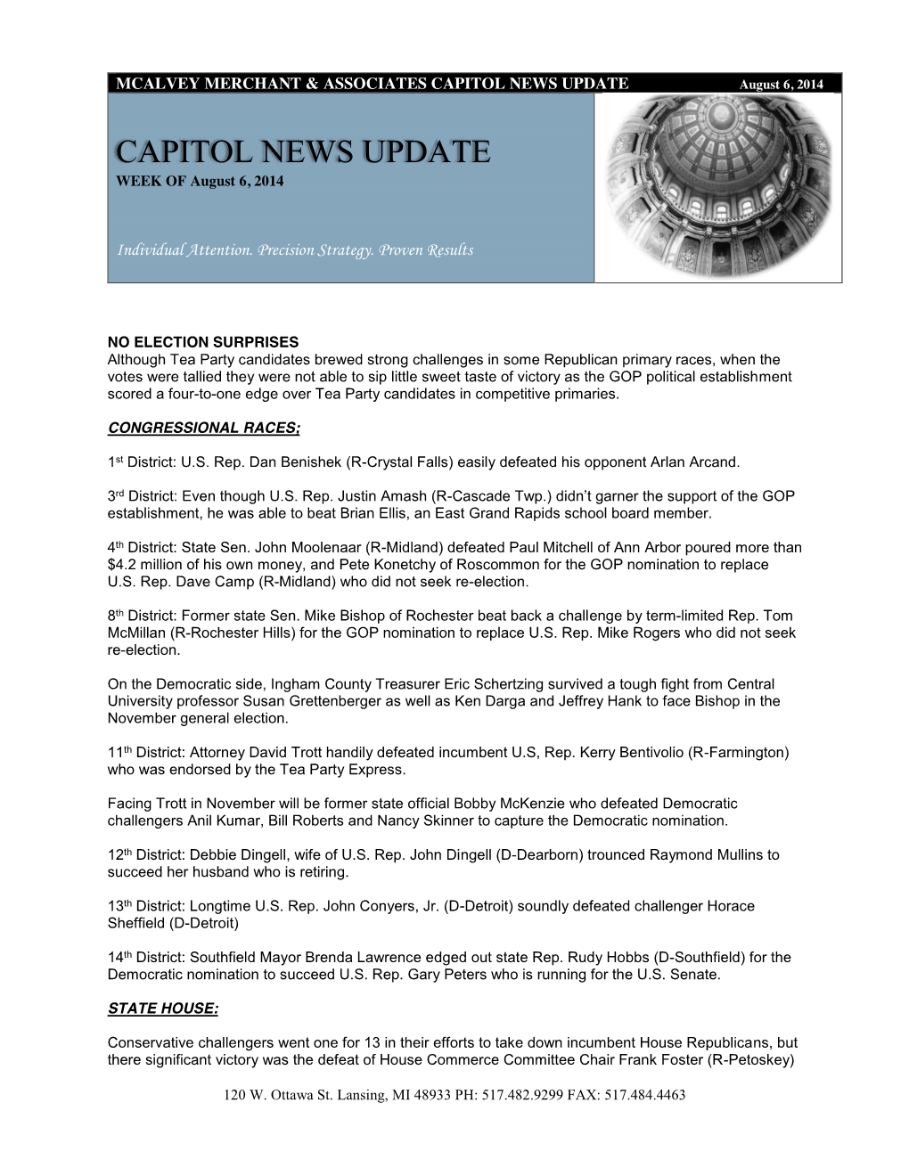 CAPITOL NEWS UPDATE August 6, 2014