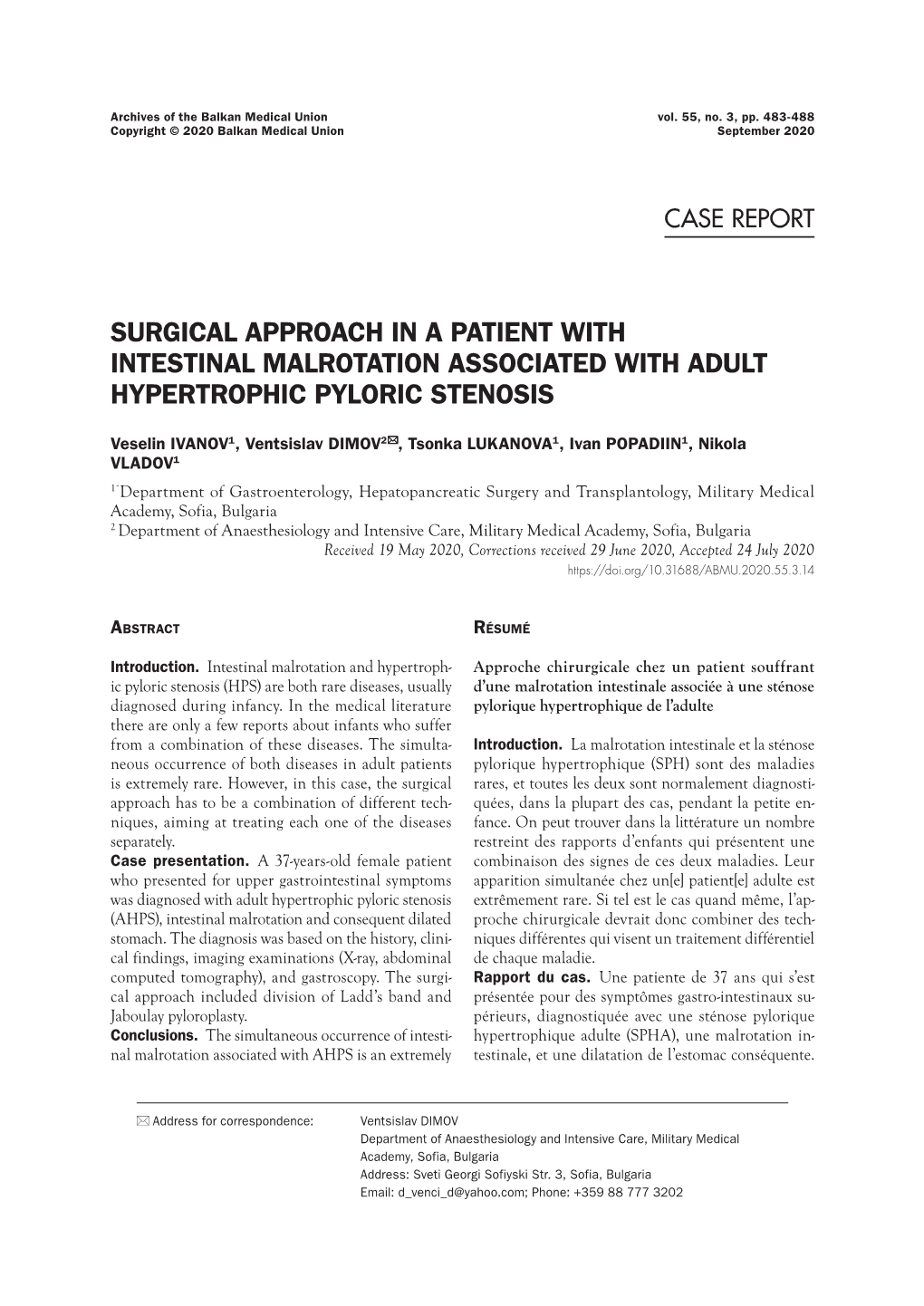 Surgical Approach in a Patient with Intestinal Malrotation Associated with Adult Hypertrophic Pyloric Stenosis