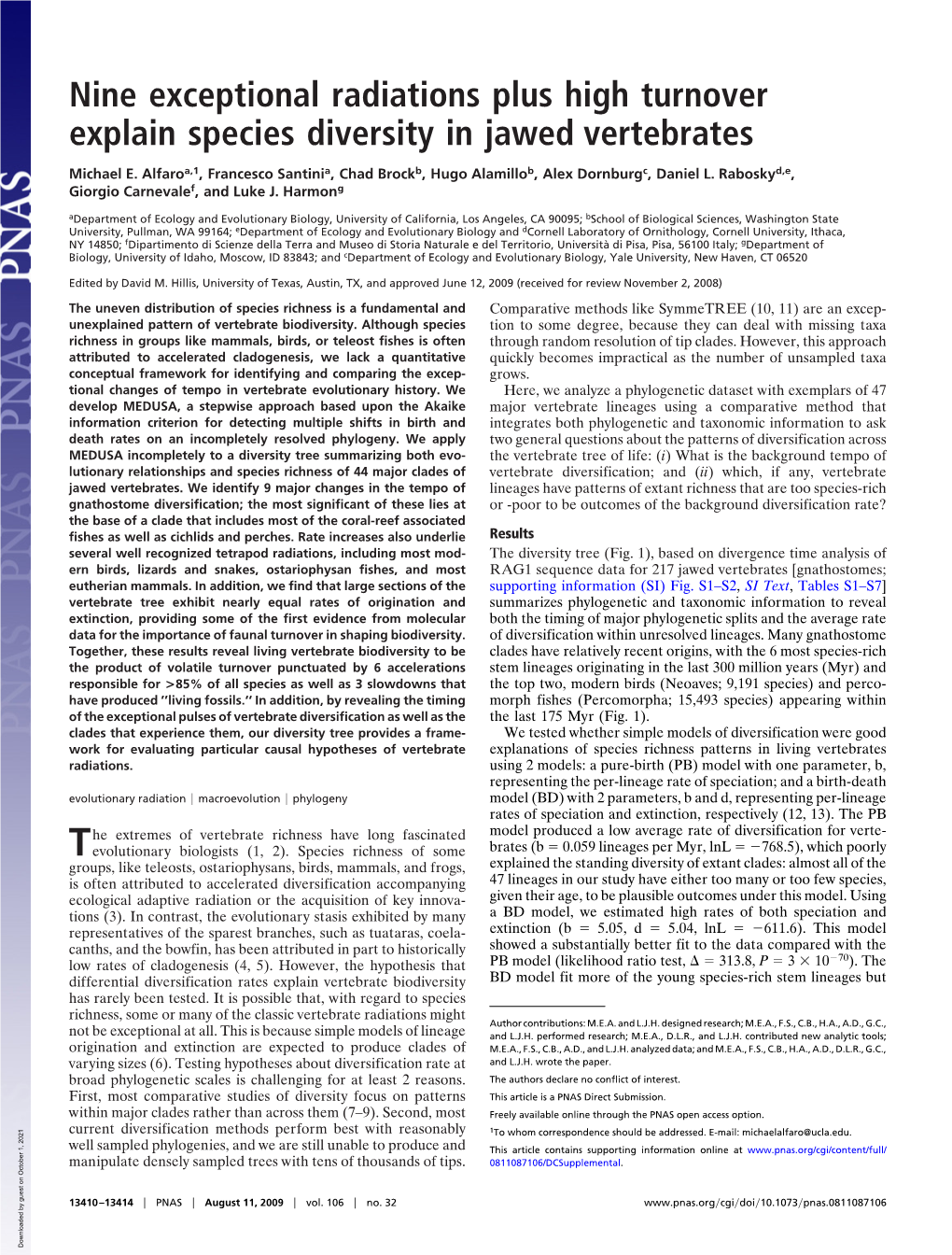 Nine Exceptional Radiations Plus High Turnover Explain Species Diversity in Jawed Vertebrates