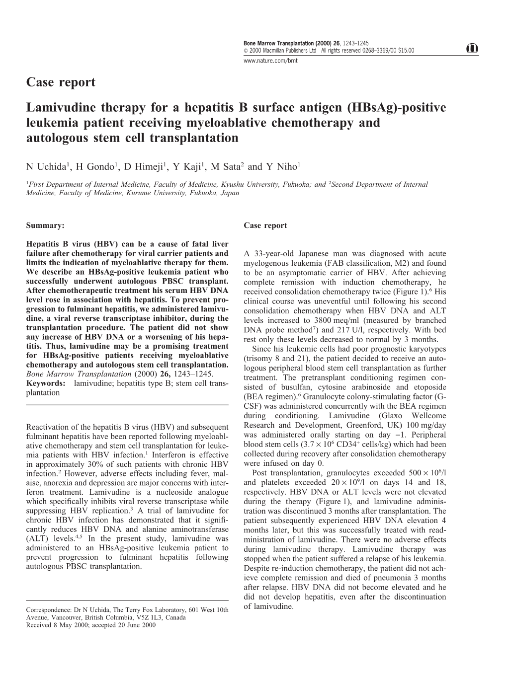 Case Report Lamivudine Therapy for a Hepatitis B Surface Antigen