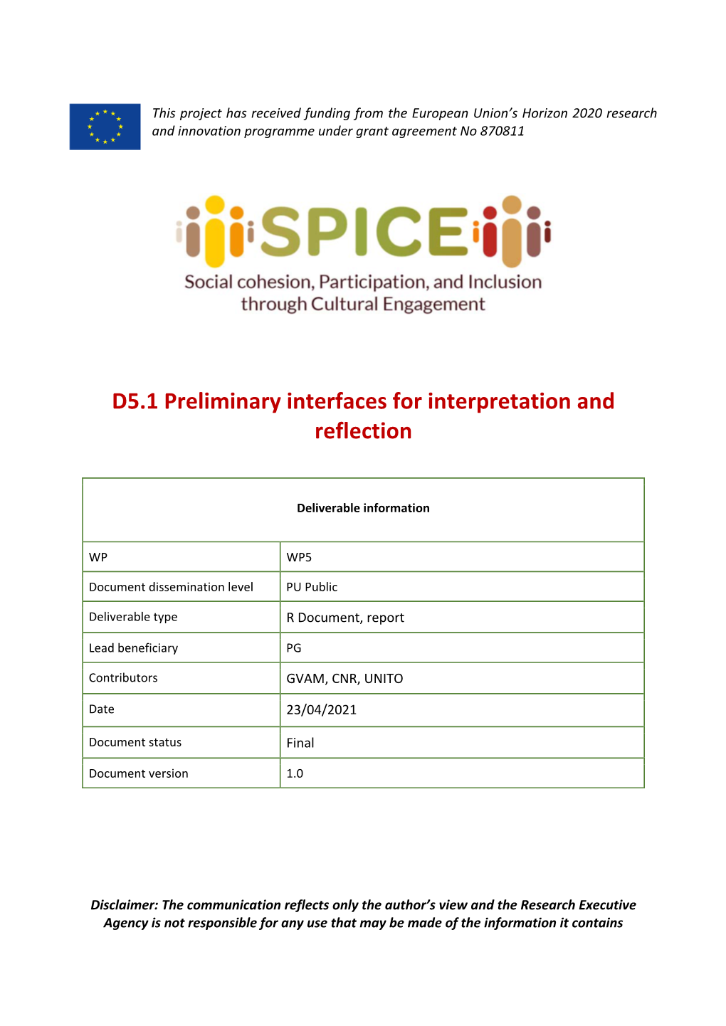 D5.1 Preliminary Interfaces for Interpretation and Reflection