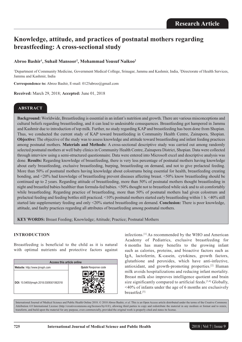 Knowledge, Attitude, and Practices of Postnatal Mothers Regarding Breastfeeding: a Cross-Sectional Study