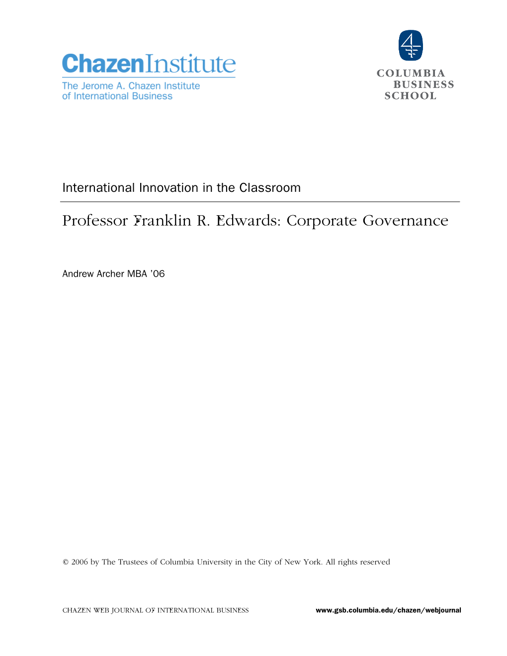 Professor Franklin R. Edwards: Corporate Governance