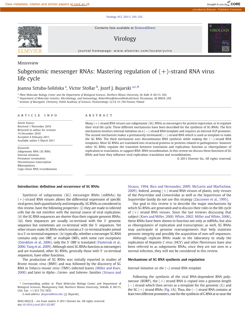 Subgenomic Messenger Rnas: Mastering Regulation of (+)-Strand RNA Virus Life Cycle