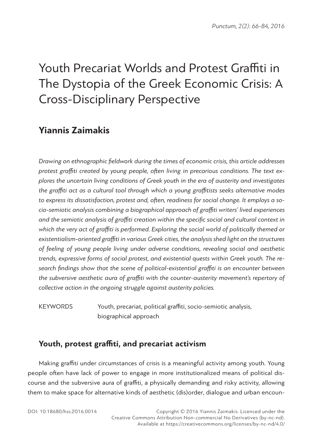 Youth Precariat Worlds and Protest Graffiti in the Dystopia of the Greek Economic Crisis: a Cross-Disciplinary Perspective