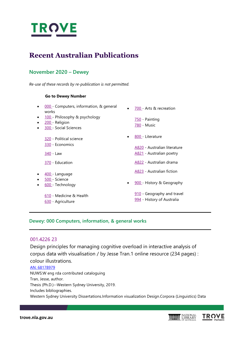 Recent Australian Publications November 2020