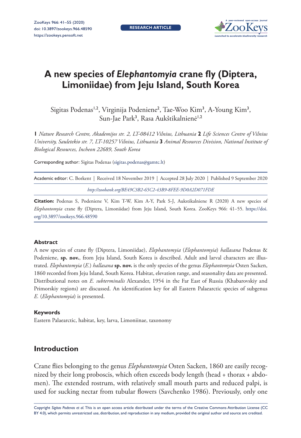 ﻿A New Species of Elephantomyia Crane Fly (Diptera, Limoniidae) From