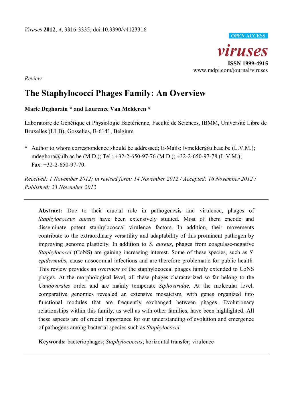 The Staphylococci Phages Family: an Overview