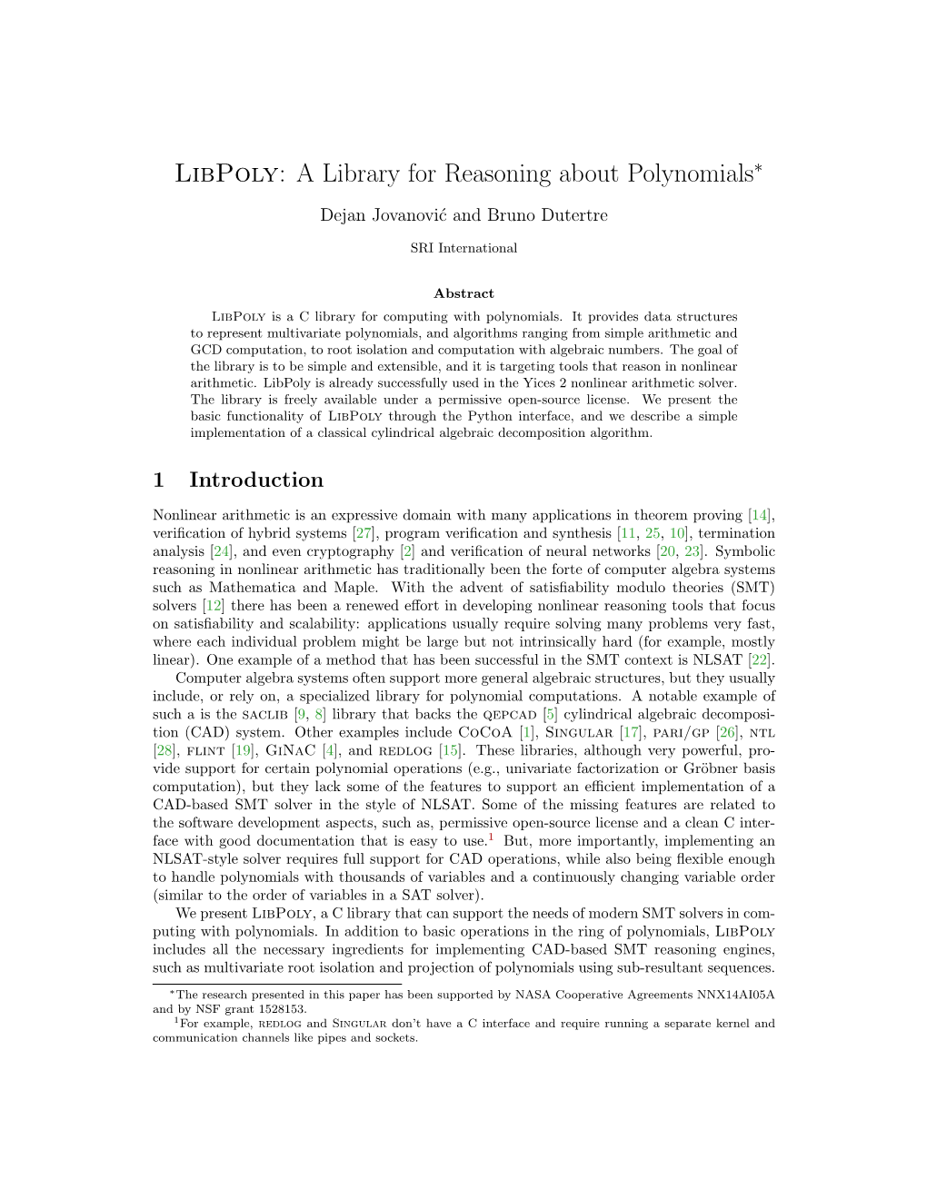 Libpoly: a Library for Reasoning About Polynomials∗