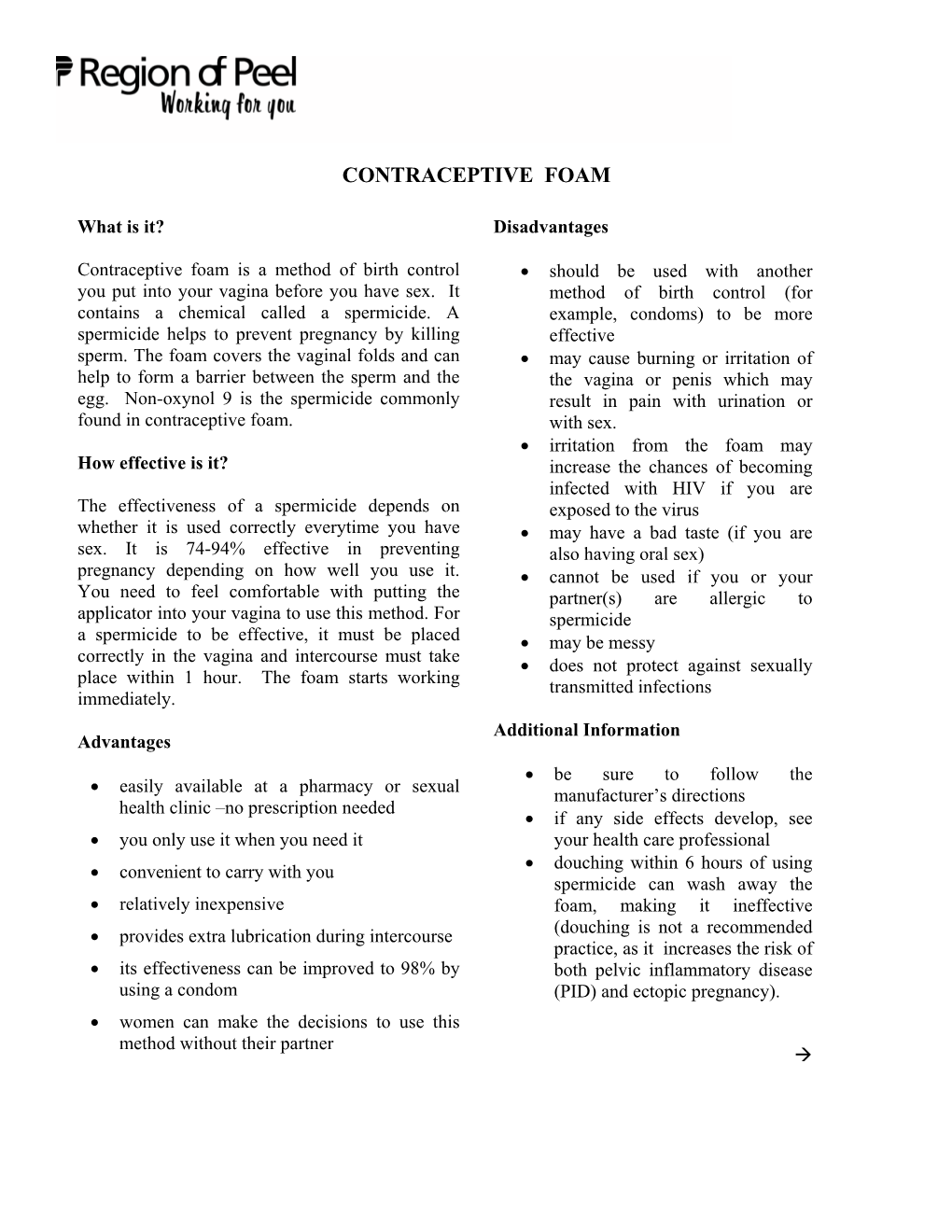 Contraceptive Foam Method