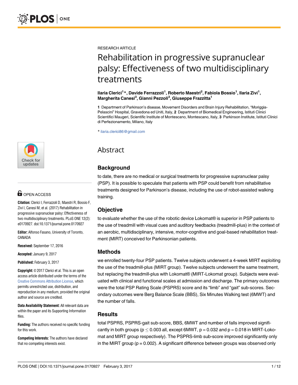 Rehabilitation in Progressive Supranuclear Palsy: Effectiveness of Two Multidisciplinary Treatments