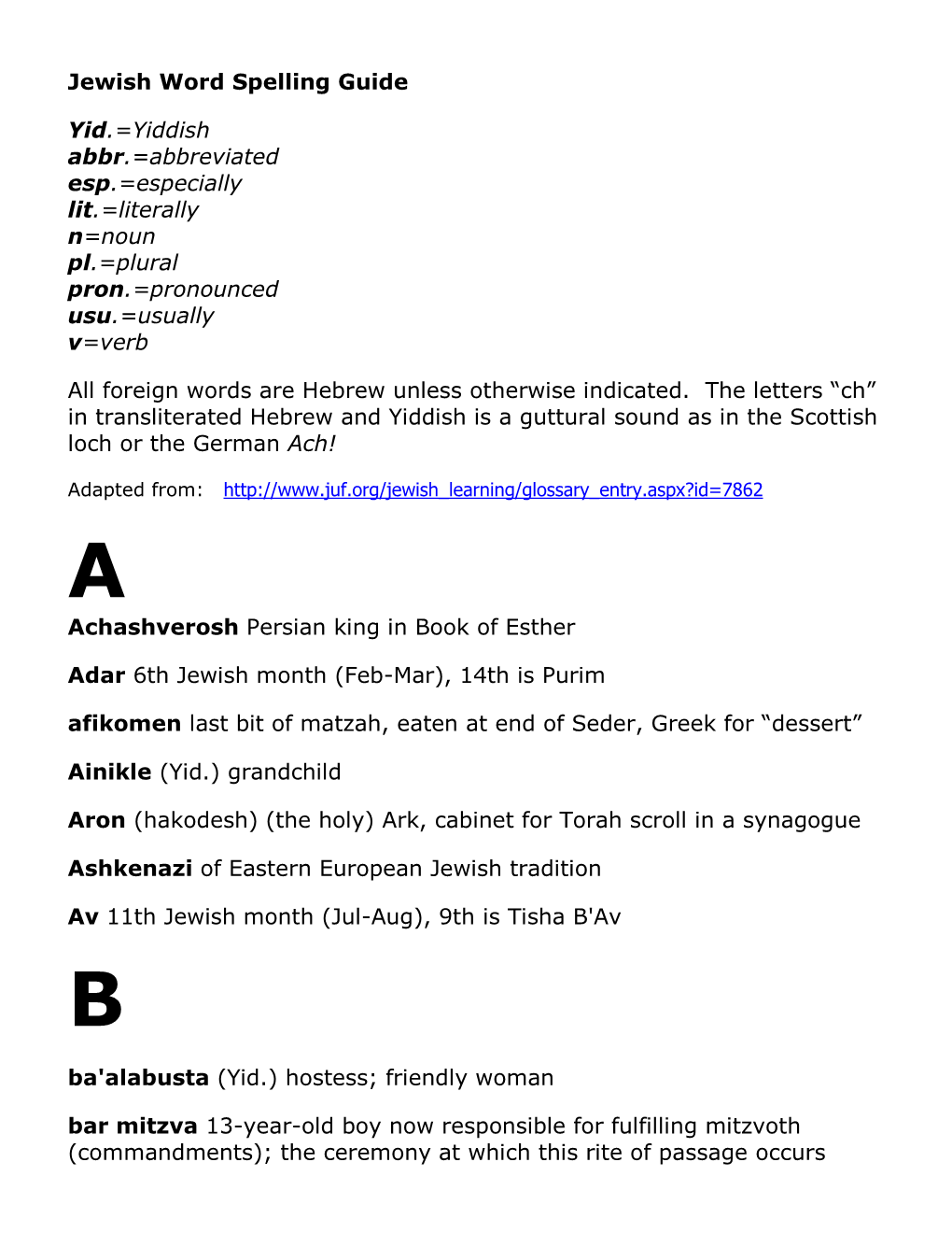 Jewish Word List