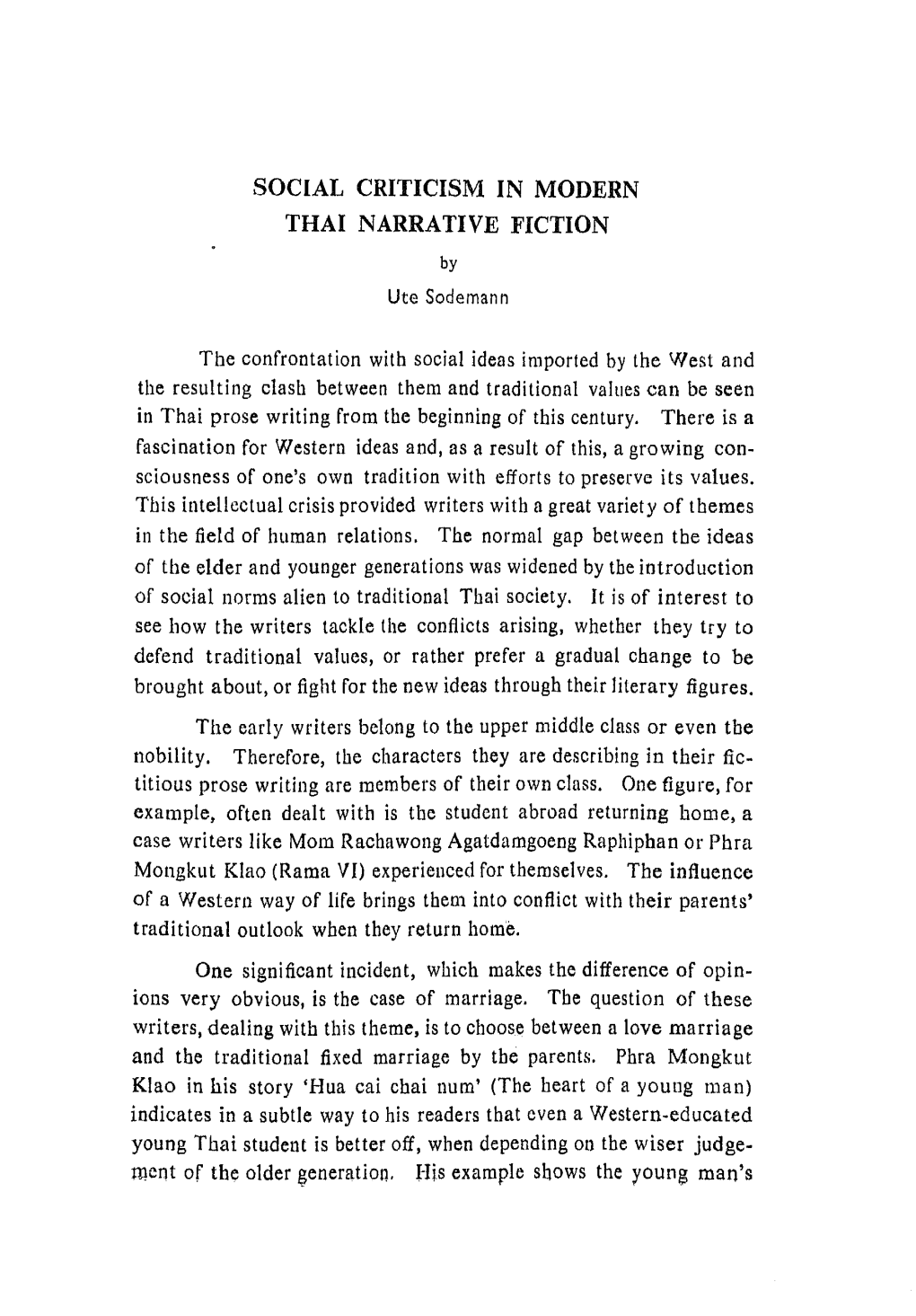 SOCIAL CRITICISM in MODERN THAI NARRATIVE FICTION by Ute Sodemann