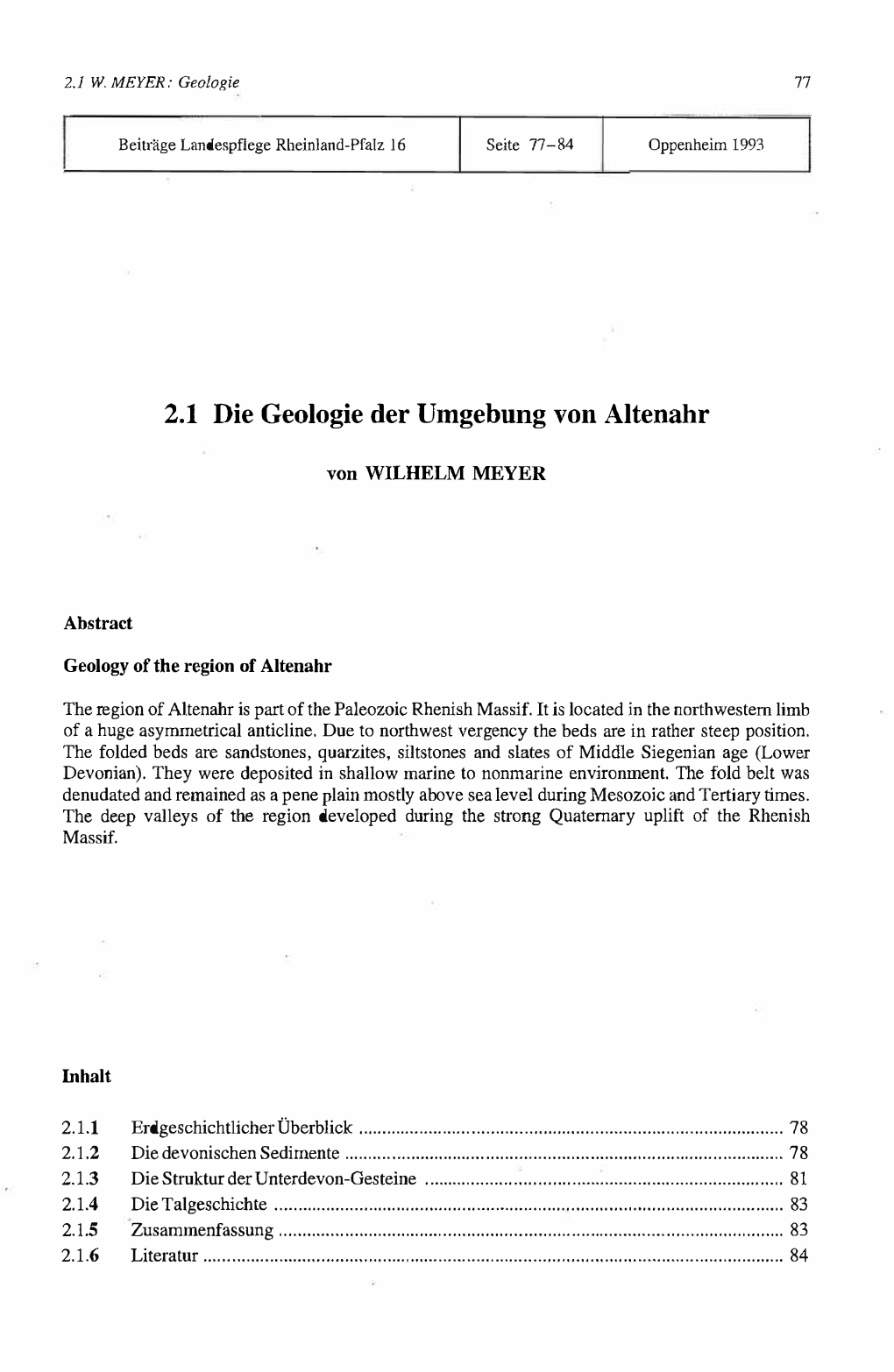 2.1 Die Geologie Der Umgebung Von Altenahr