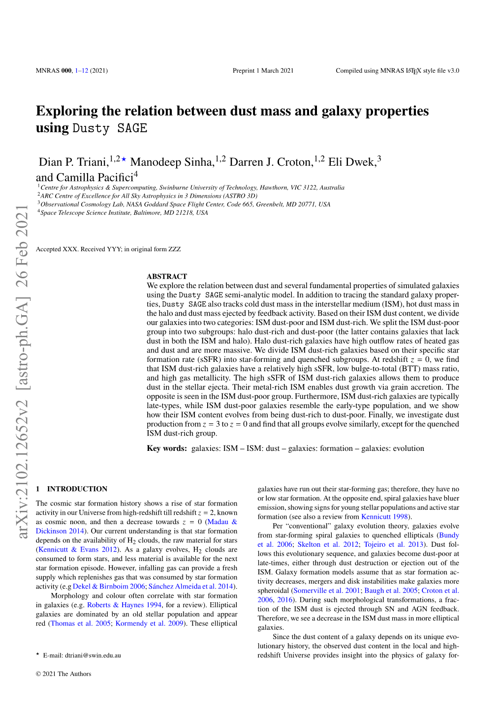 Arxiv:2102.12652V2 [Astro-Ph.GA] 26 Feb 2021 Depends on the Availability of H Clouds, the Raw Material for Stars 2 Et Al