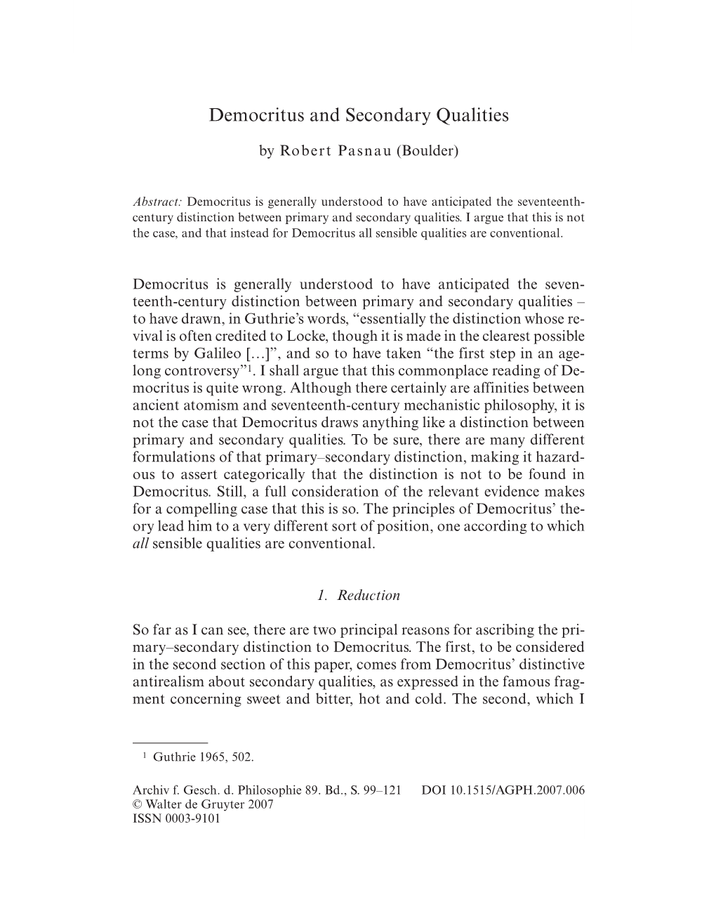 Democritus and Secondary Qualities 99